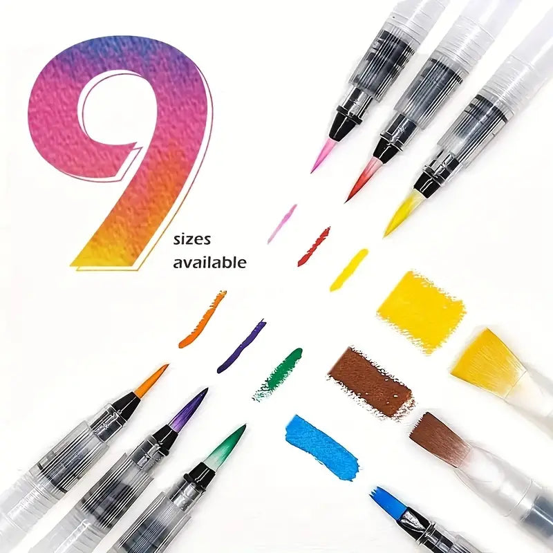 9Pcs Multi-Purpose Watercolor Pens Refillable, Artist Grade Watercolor Brushes