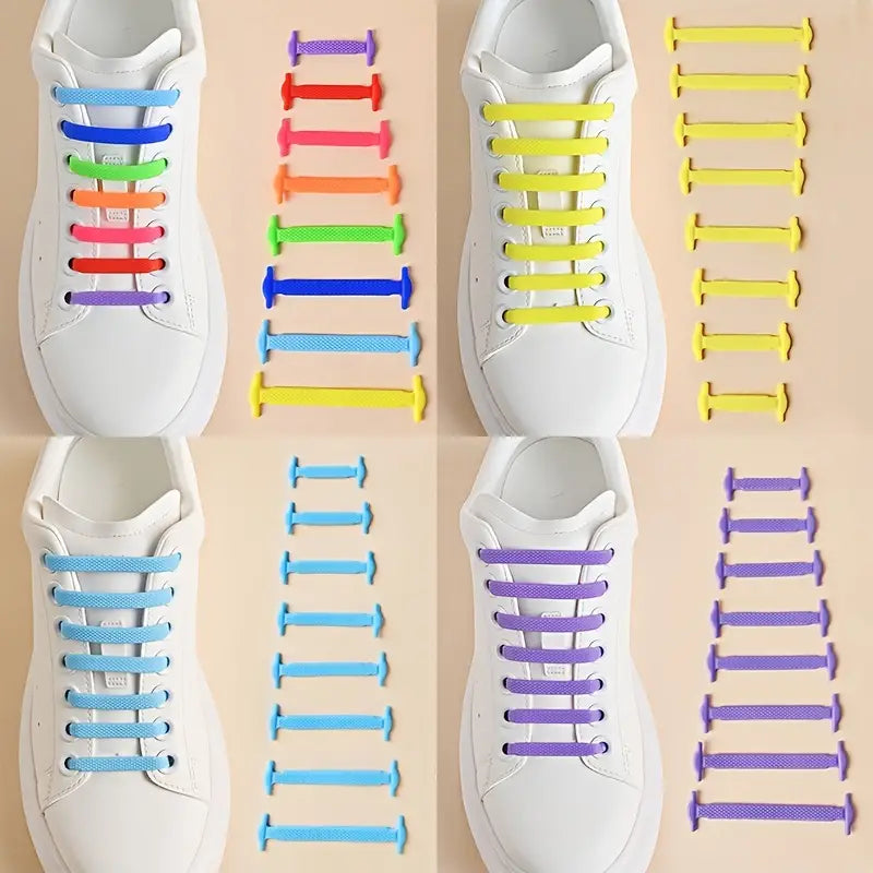 16pcs/set Silicone Free-Tie Elastic Shoe Laces For Skate Shoes Casual Shoes