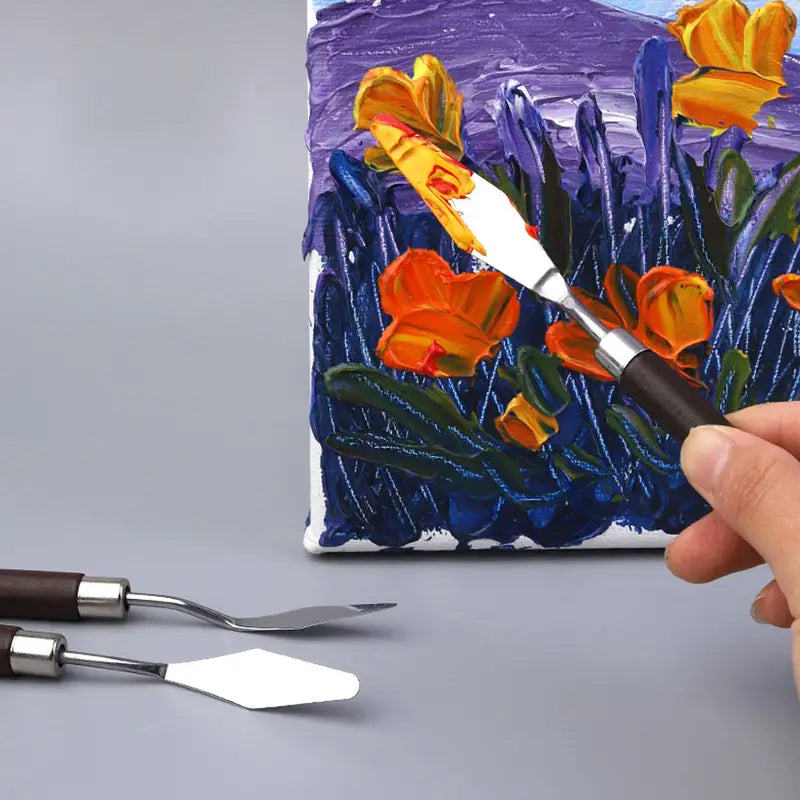 7pcs/Set Stainless Steel Palette Knife, Art Scraper, Palette Knives, Painting Kit Oil Paint Baking Cake Decorating Tool Wood Handle Students Artist
