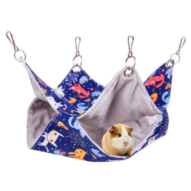 Small Animal Hanging Hammock Cartoon Print Double Layer Hanging Hamster Nest