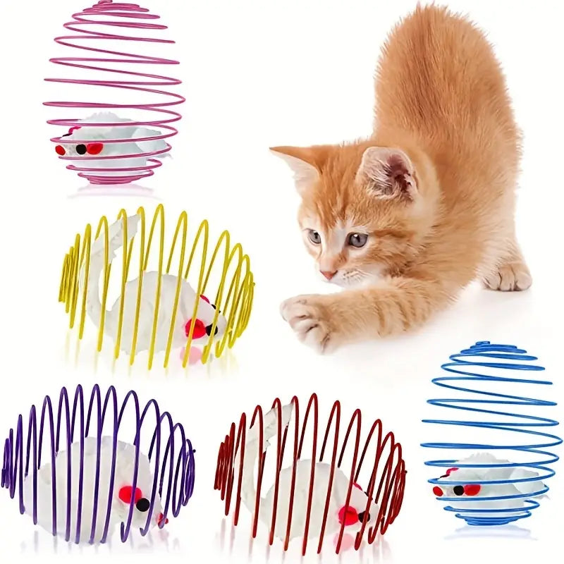 Cats Toy Kitten Mice Balls Interactive Cage Mouse Toy Plush Mice Iron Wire Balls