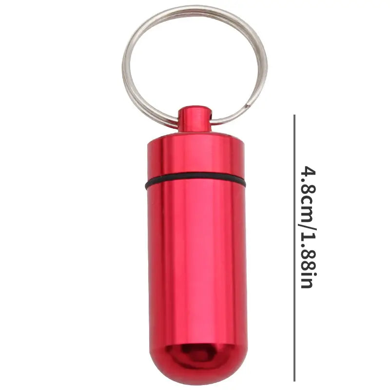 Mini Pill Bottle Charm Key Ring - Waterproof Metal Keychain - Portable