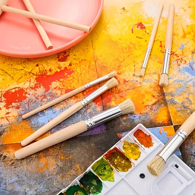 6pcs Stencil Paint Brushes Set, Bristle Hair Wooden Handle Perfect DIY Craft