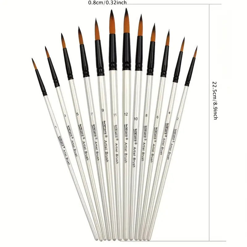 12pcs Round Shape Artist Paint Brush Set, Paint Brush For Student Children