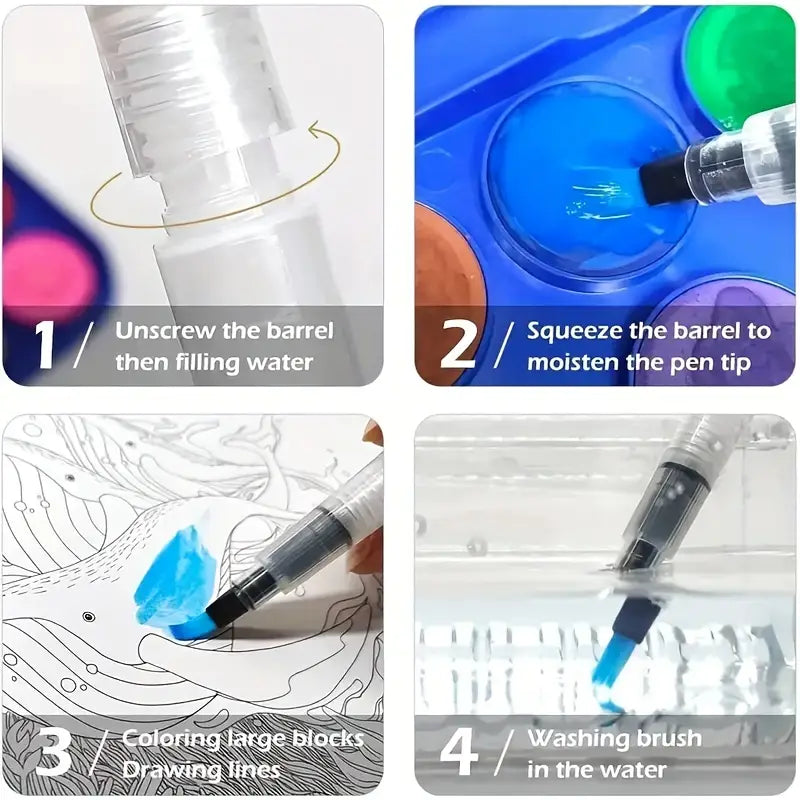 9Pcs Multi-Purpose Watercolor Pens Refillable, Artist Grade Watercolor Brushes