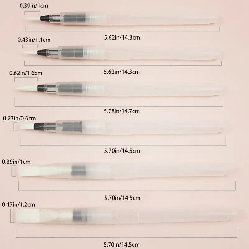 6pcs Watercolor Comes Water Pen Water Soluble Tip Flat Head Pen and pointed tips