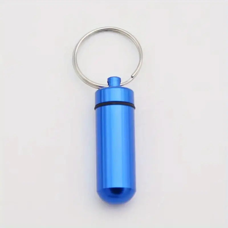 Mini Pill Bottle Charm Key Ring - Waterproof Metal Keychain - Portable