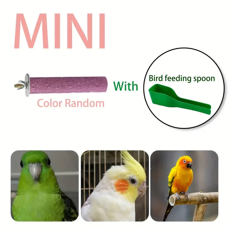Mini Colorful Parrot Stand toy Platform and free bird spoon. Random colors