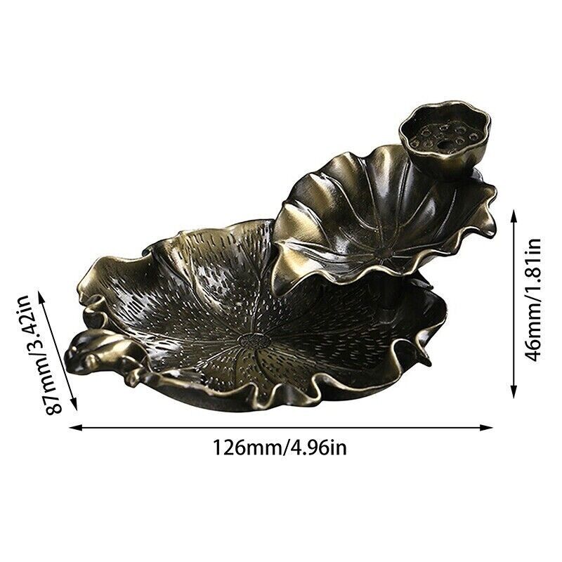 Lotus Leaf Backflow Incense Waterfall Seat Burner Censer Smoke Cone Holder Decor