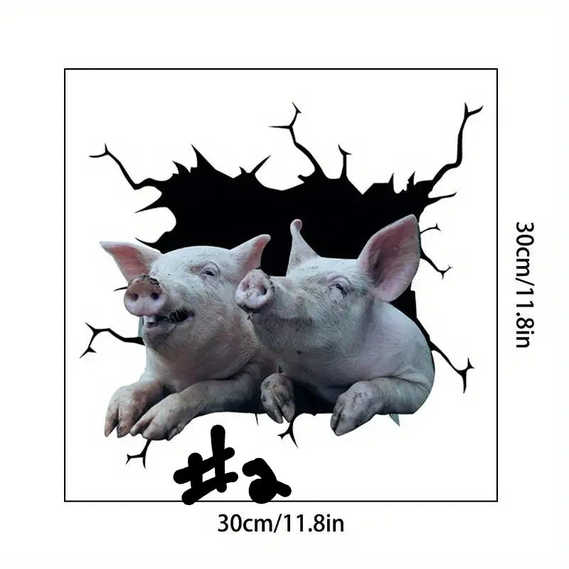 3D Piggy Wall Stickers, Creative Window Static Stickers, Self-adhesive Wall Art