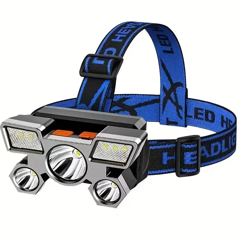 1pc Headlamp Flashlight, 5 LEDs High Light USB Rechargeable LED Head Lamp, IPX46 Waterproof Flashlight Head Lights For Camping, Hiking, Outdoors, 3.43x1.93x1.69inch