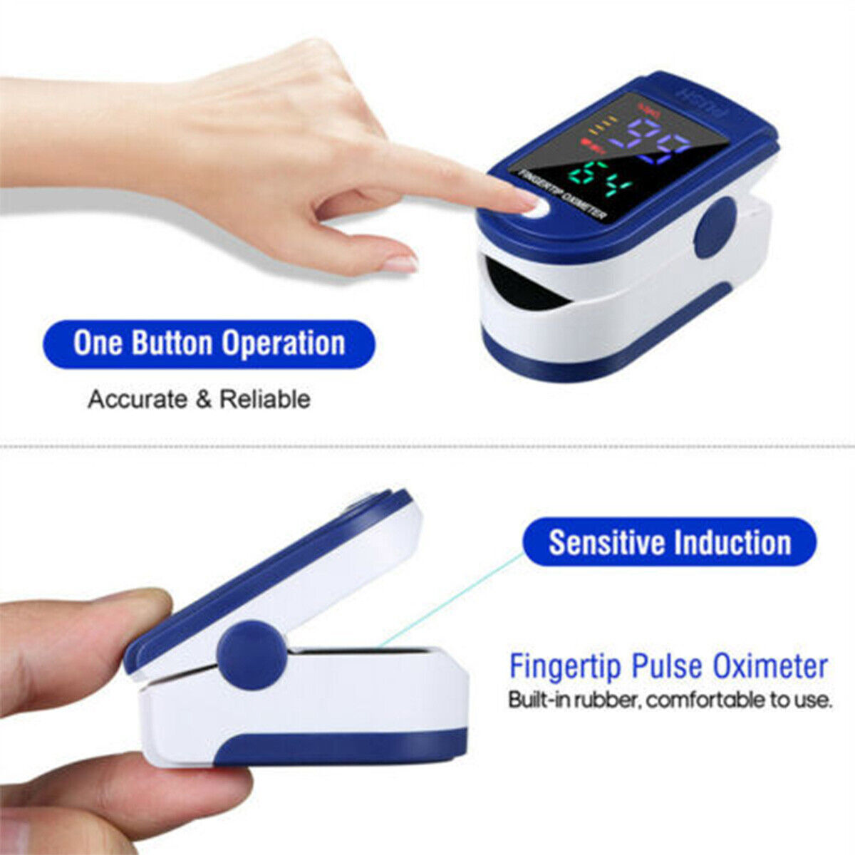 Finger Pulse Oximeter Heart Rate Blood Oxygen Saturation Monitor SpO2 PR Measure