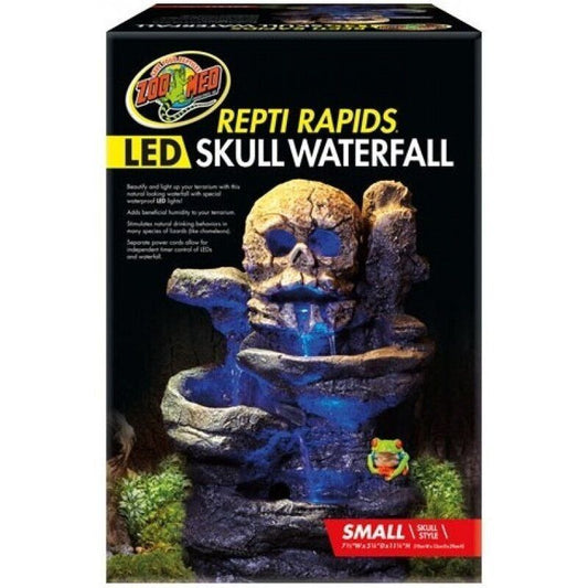 Zoo Med Repti Rapids LED Skull Waterfall Small - 7.5"L x 5.25"W x 11.25"H- NEW