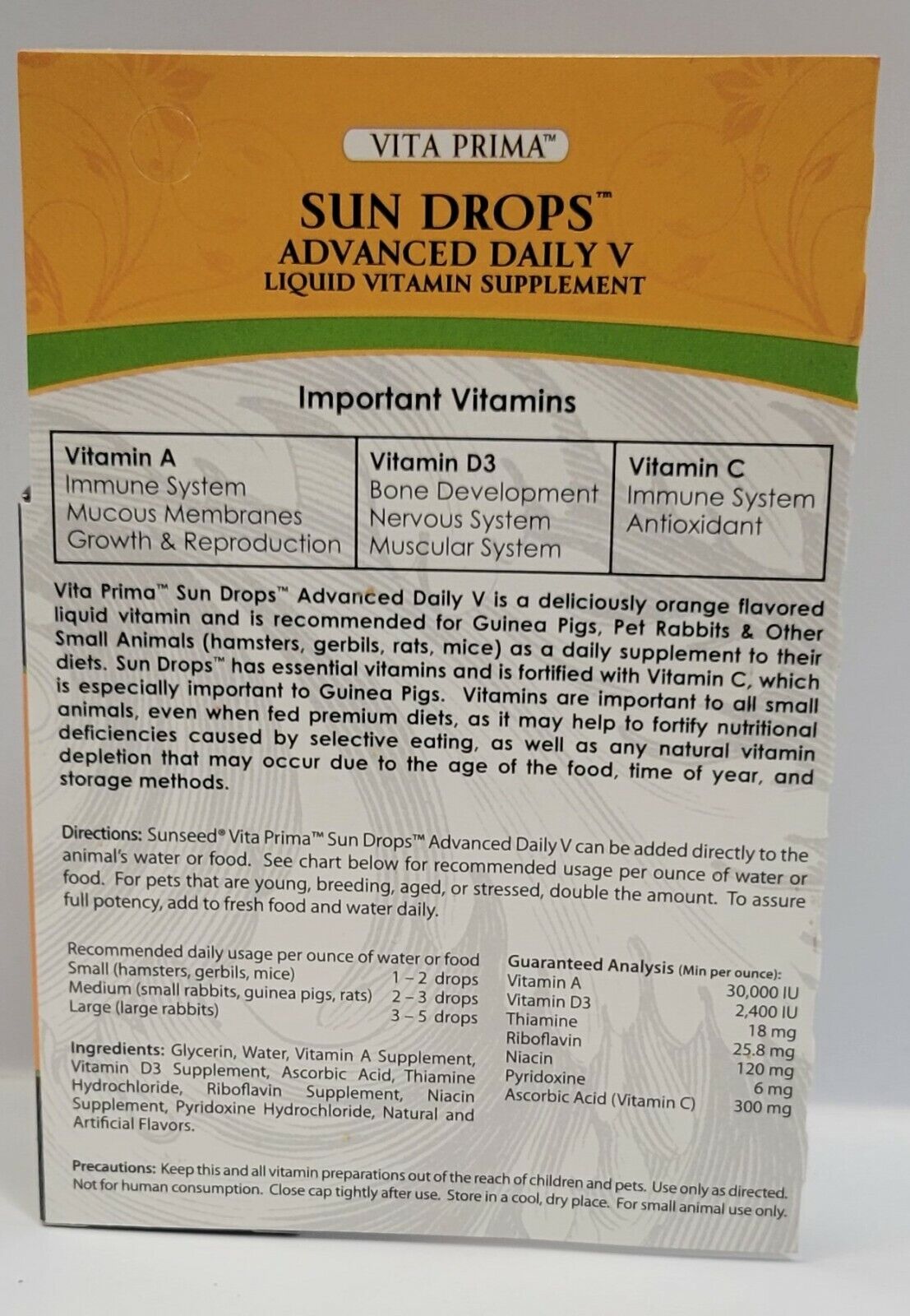 Sun Seed Vita Prima Sundrops Advanced Daily Vitamin For Small Animals 1oz