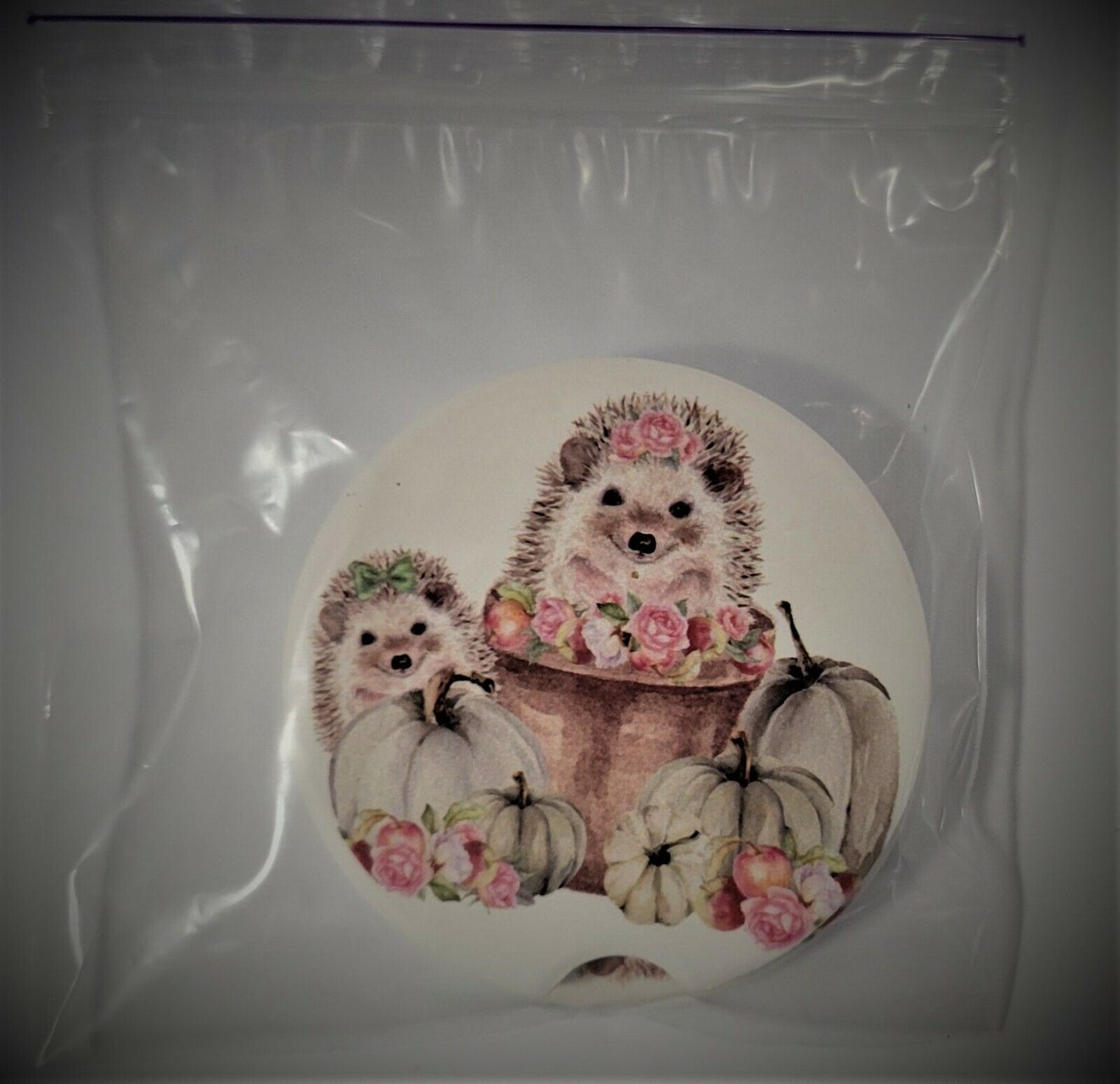 Car Costers stone, sublimated set of 2 Hedgehog designs