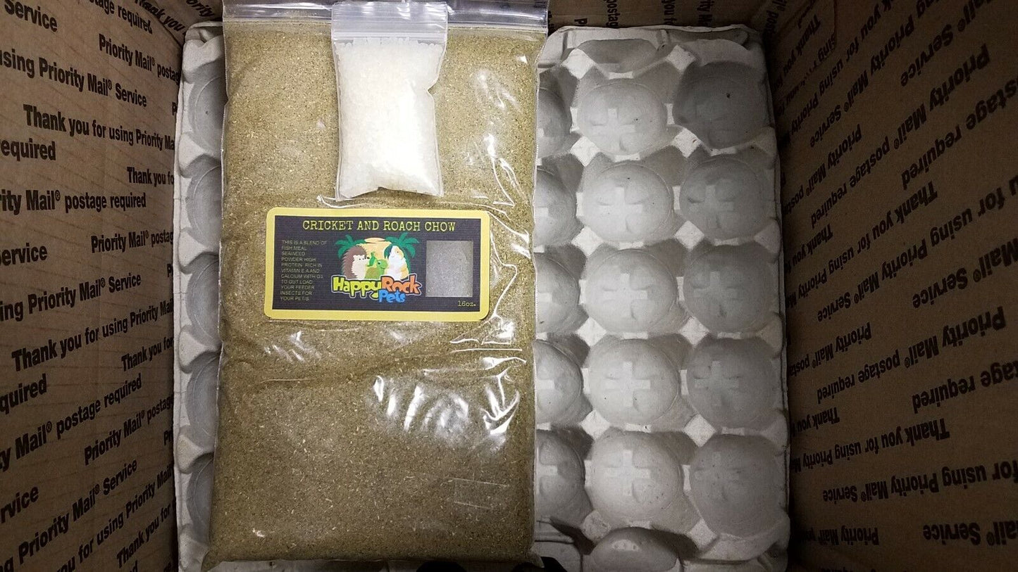 CRICKET / ROACH CHOW COMBO pk water crystals and egg crates in 4 oz.- 48 oz.