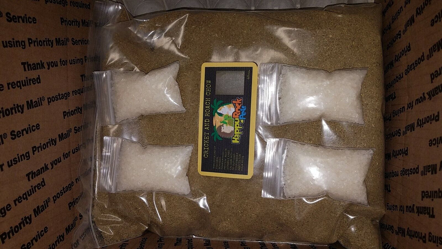 CRICKET / ROACH CHOW COMBO pk water crystals and egg crates in 4 oz.- 48 oz.
