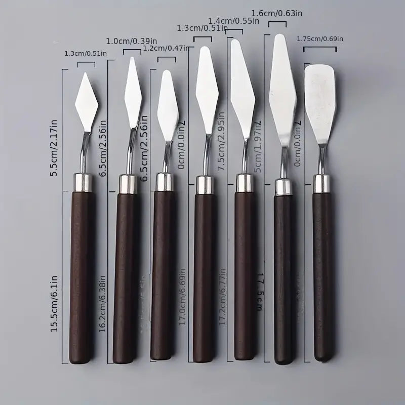 7pcs/Set Stainless Steel Palette Knife, Art Scraper, Palette Knives, Painting Kit Oil Paint Baking Cake Decorating Tool Wood Handle Students Artist