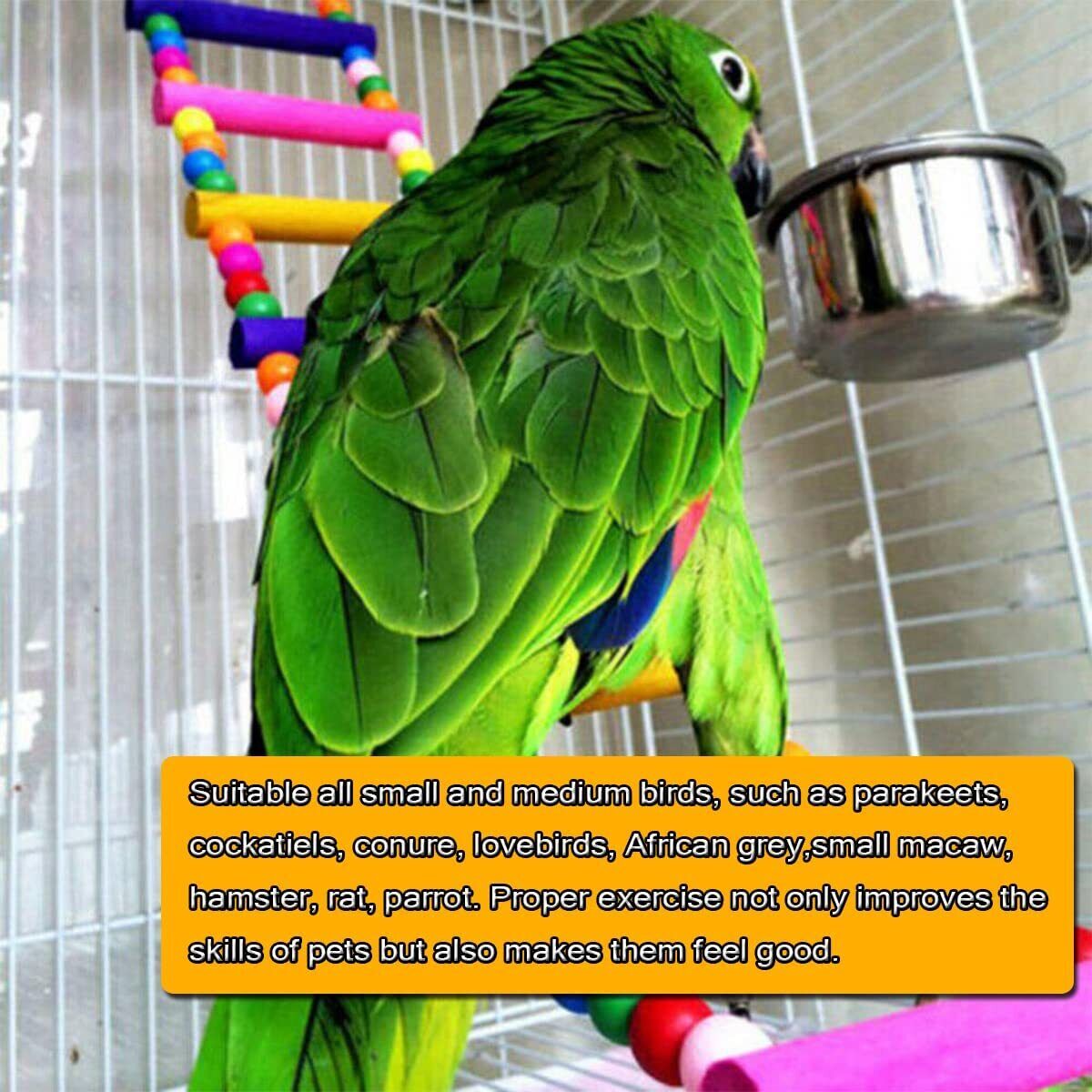 Natural Wood Pet Bird Parrot Ladders Climbing Toy Hanging Colorful Balls Decor