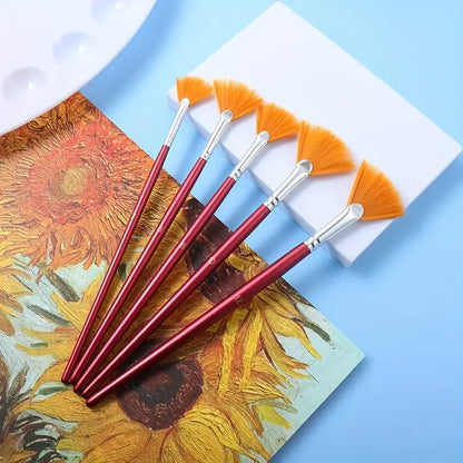 5pcs Nylon Hair Fan-Shaped Brush Art Painting Set - Perfect for Watercolor