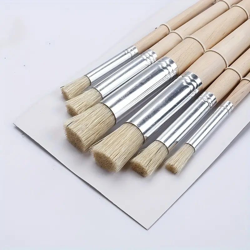 6pcs Stencil Paint Brushes Set, Bristle Hair Wooden Handle Perfect DIY Craft