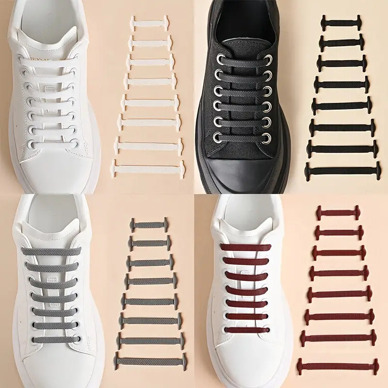 16pcs/set Silicone Free-Tie Elastic Shoe Laces For Skate Shoes Casual Shoes