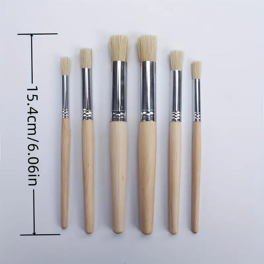 6pcs Stencil Paint Brushes Set, Bristle Hair Wooden Handle Perfect DIY Craft