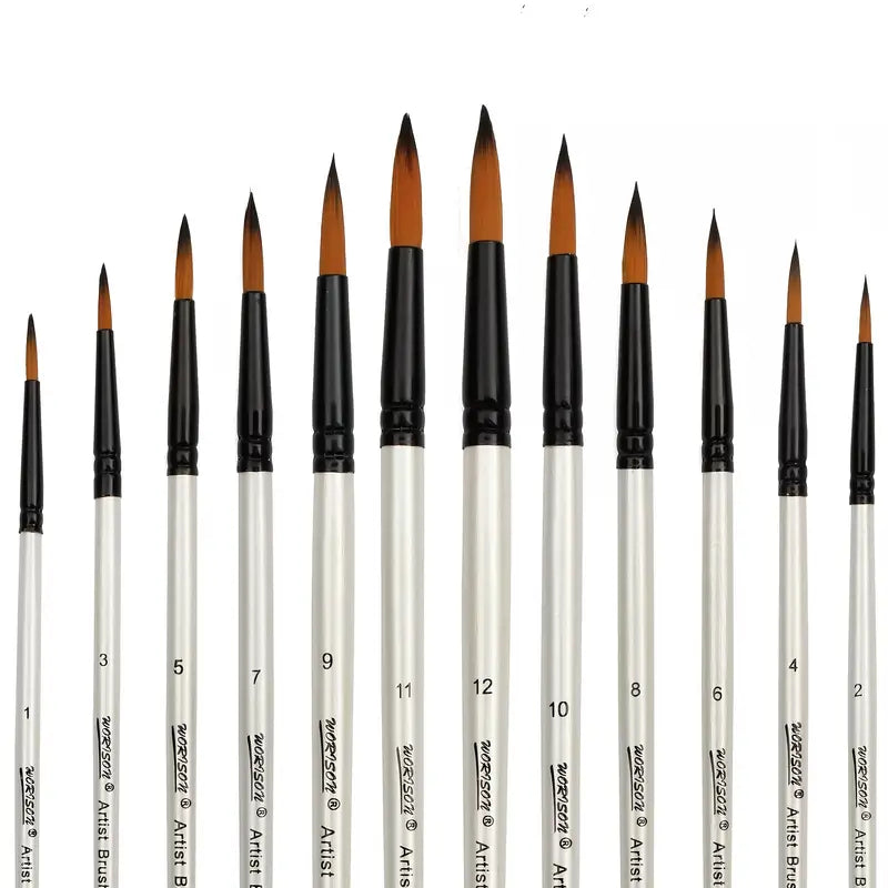 12pcs Round Shape Artist Paint Brush Set, Paint Brush For Student Children