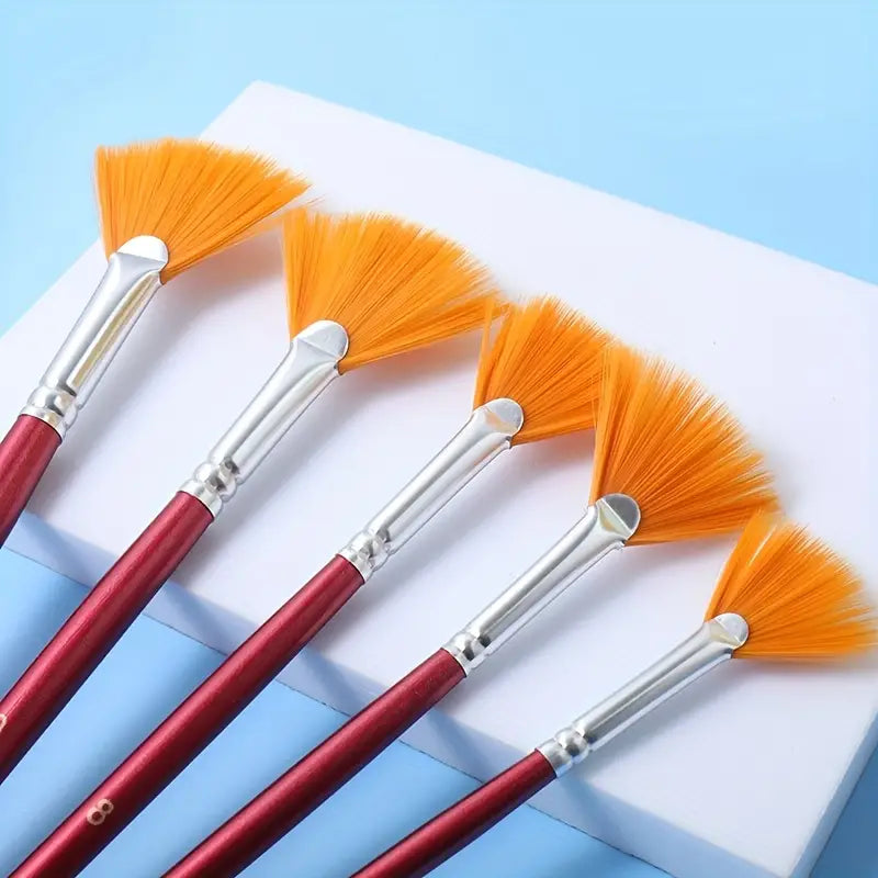 5pcs Nylon Hair Fan-Shaped Brush Art Painting Set - Perfect for Watercolor