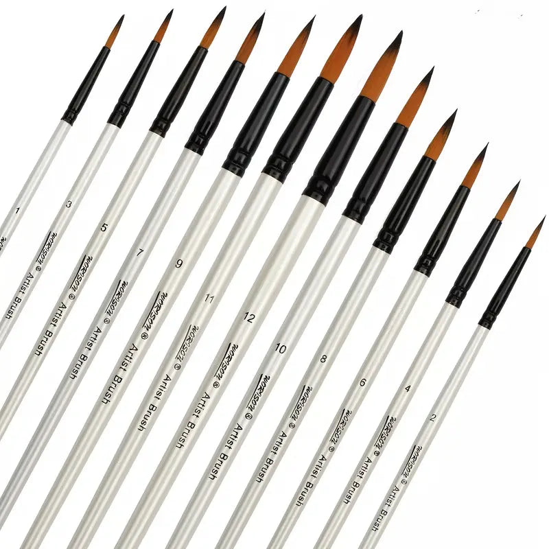 12pcs Round Shape Artist Paint Brush Set, Paint Brush For Student Children