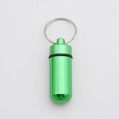 Mini Pill Bottle Charm Key Ring - Waterproof Metal Keychain - Portable