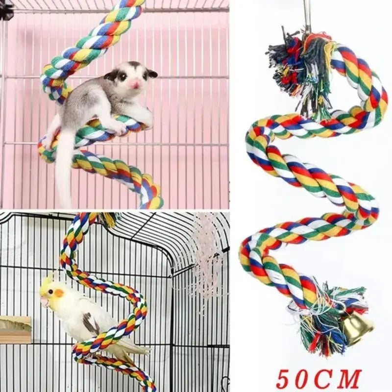 New Bird Parrot Bite Chew Toy Cotton Standing Cage Swing Hanging Rope Climbing