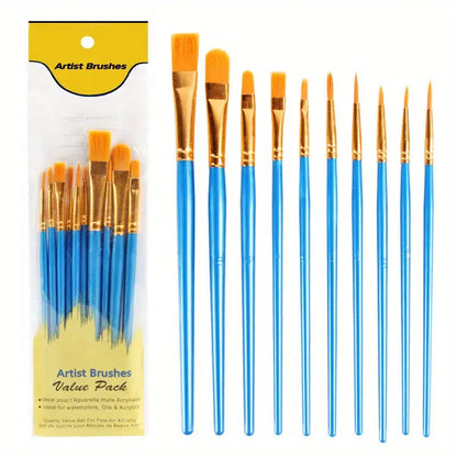 10pcs Oil Painting Pen Plastic Rod Watercolor Water Powder Painting Pen Brush