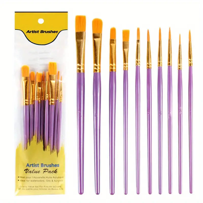 10pcs Oil Painting Pen Plastic Rod Watercolor Water Powder Painting Pen Brush