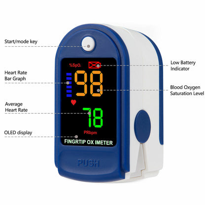Finger Pulse Oximeter Heart Rate Blood Oxygen Saturation Monitor SpO2 PR Measure