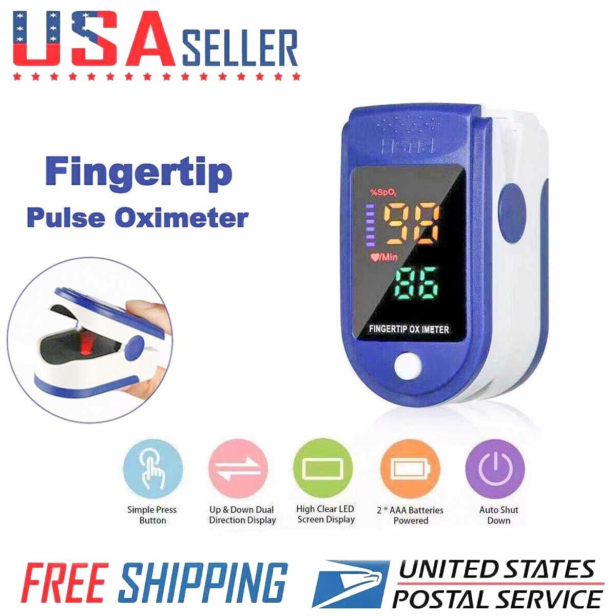 Finger Pulse Oximeter Heart Rate Blood Oxygen Saturation Monitor SpO2 ...
