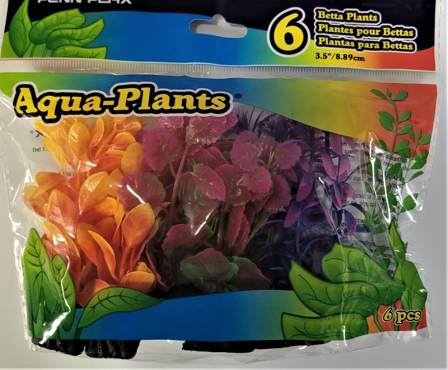 Penn Plax Betta Size Plastic Plant 3.5" Value Pack Assorted Colors 6 ct.