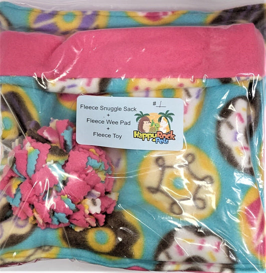 Small Animal Fleece Snuggle Sack, Fleece Wee Pad and FleeceToy 3PK.