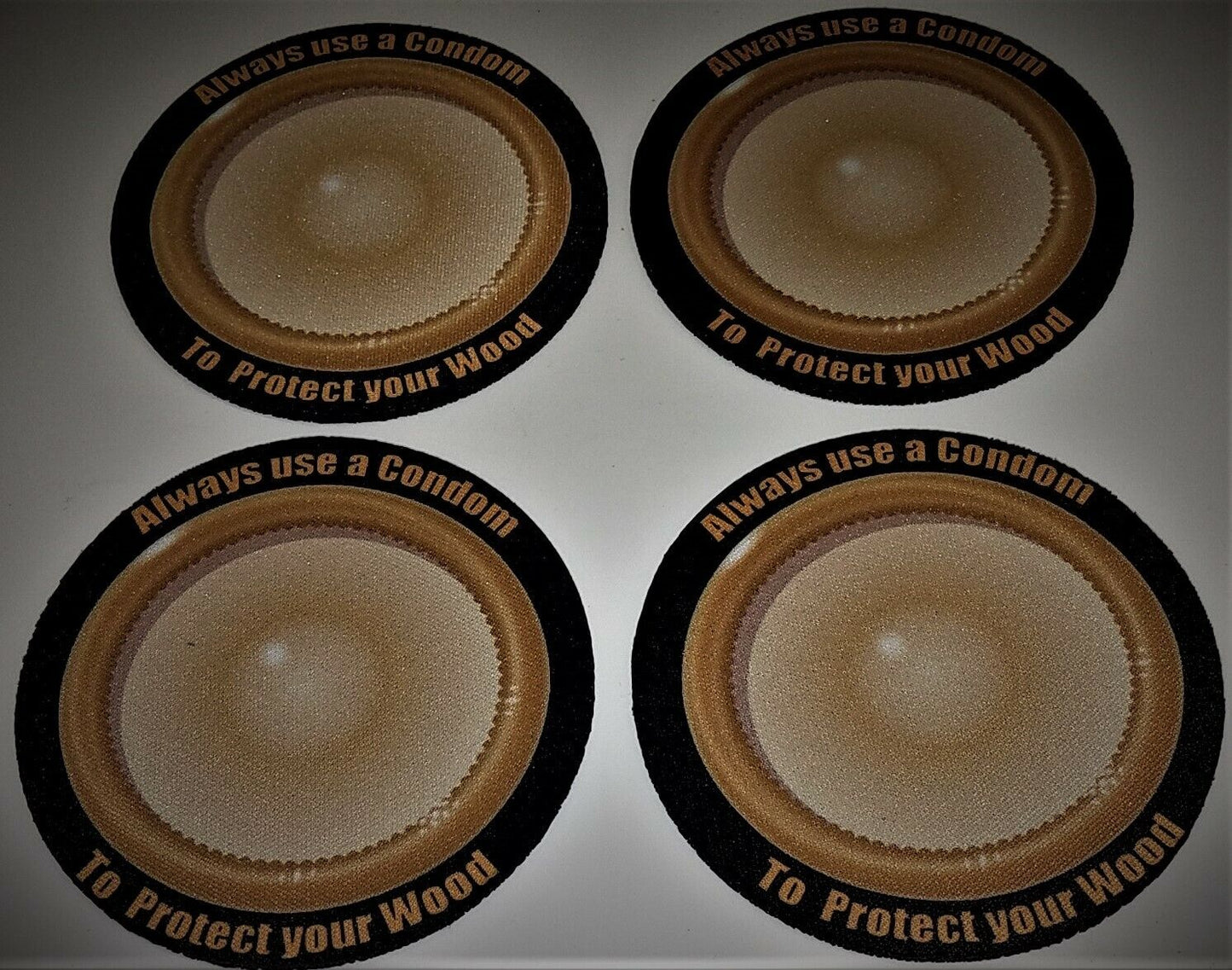 Coasters Condom Print 3.5" around X 1/16" thick 4 Pk.